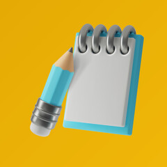 3d notepad with pencil for notes or task list
