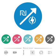 Rising electricity energy israeli new shekel prices flat round icons