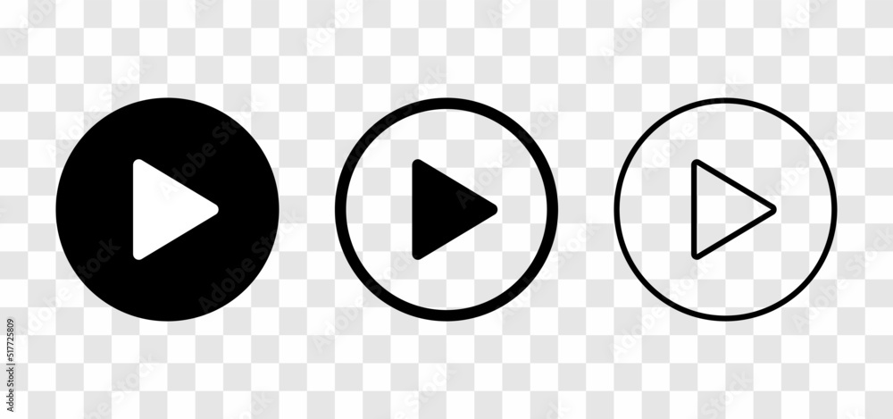 Poster play button icons isolated on transparent background. black arrow symbol in a circle. vector illustr