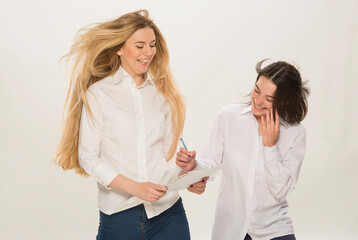 two, blond, isolated, dispute, intern, staff, manager, colleague, complicated, people organizing, intern error, job relation, emotional, teamwork, lady, partnership, lady looking, secretary talking, c