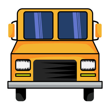 Bus icon. Yellow bus in front view. Flat style. illustration isolated on white.