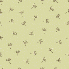 Seamless pattern. Silhouette of black dandelion. Dandelion with flying seeds vector illustration.