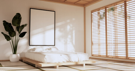 Modern peaceful Bedroom. japan style bedroom.3D rendering