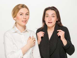two, blond, isolated, dispute, intern, staff, manager, colleague, complicated, people organizing,...