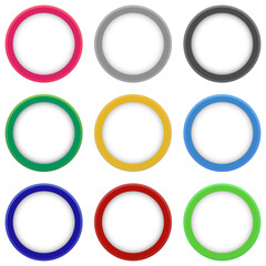 Set of colorful round banners. Abstract colored shapes for design. Banners with sample text.