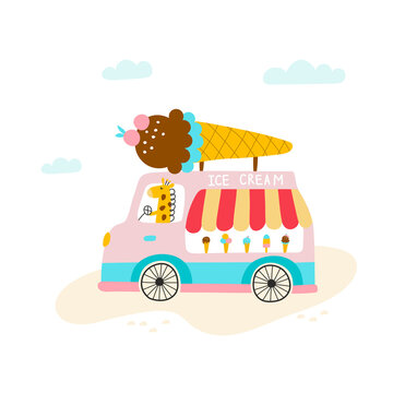 The ice cream bus. Vector illustrations