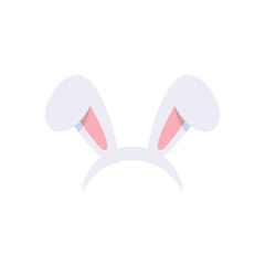 Hair band with white rabbit ears, flat vector illustration isolated on white.