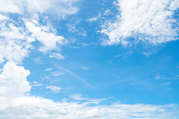 Naklejka na ściany i meble Beautiful blue sky and white clouds abstract background. Cloudscape background. Blue sky and fluffy white clouds on sunny day. Nature weather. Beautiful blue sky for happy day background. Summer sky.