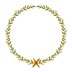 Wreath of Flowers - Floral Design Element made of Branches, ornament,  leaves, twigs, Laurel Round Frame