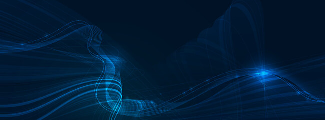 Vector abstract lines pattern design and light effect. High speed movement and motion blur over dark blue background. Illustration futuristic, Cyber hi tech connection technology, cyberspace concept