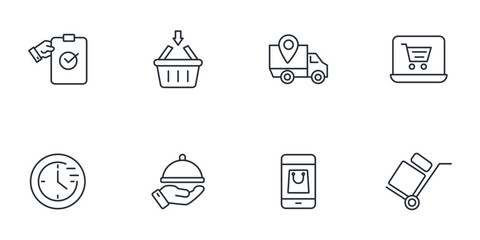 Online delivery service icons set . Online delivery service pack symbol vector elements for infographic web