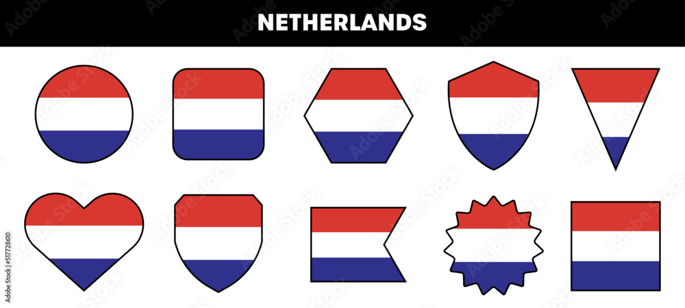 Poster netherlands flag in different shapes. vector elements isolated on white.