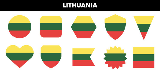 Lithuania flag labels collection. Vector isolated on white. Badge set with Lithuania colors.