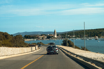 Scenic seaside highway on Croatia islands Cres and Lošinj in Kvarner Bay and panoramic view of Osor village