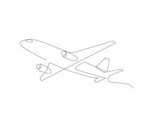 Fototapeta na wymiar Continuous line drawing of airplane. Single one line art concept of plane flying from right to left.
