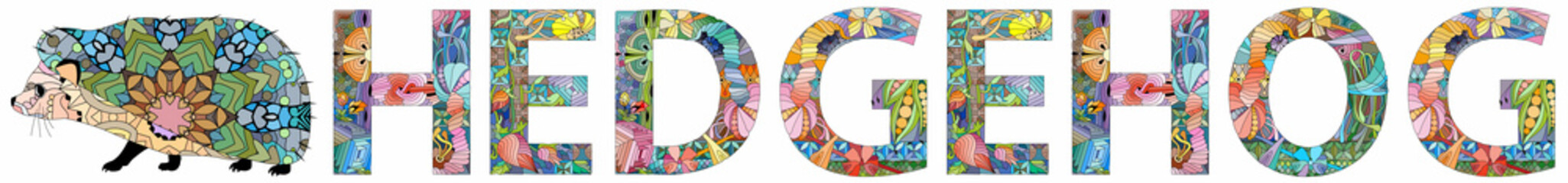 The word HEDGEHOG. Colorful vector word isolated on a white background