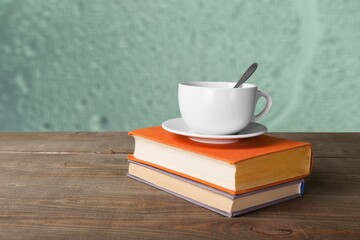 A cup of coffee with book. Stay home and relaxing concept.