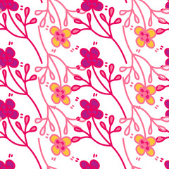 Hand drawn vintage flower seamless pattern. Simple floral wallpaper.