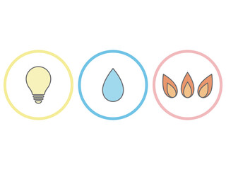 ライフラインの電気ガス水道アイコンイラストセット