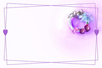美しいボルドー色のカラーリリー(Calla lily)のリースのハート・フレーム（紫色のチュールの背景）