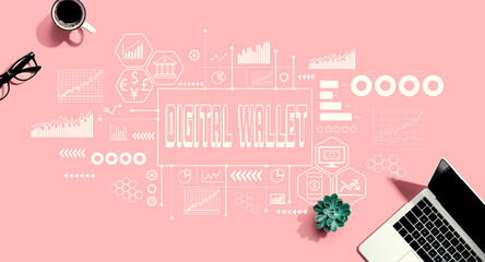 Digital Wallet theme with laptop computer