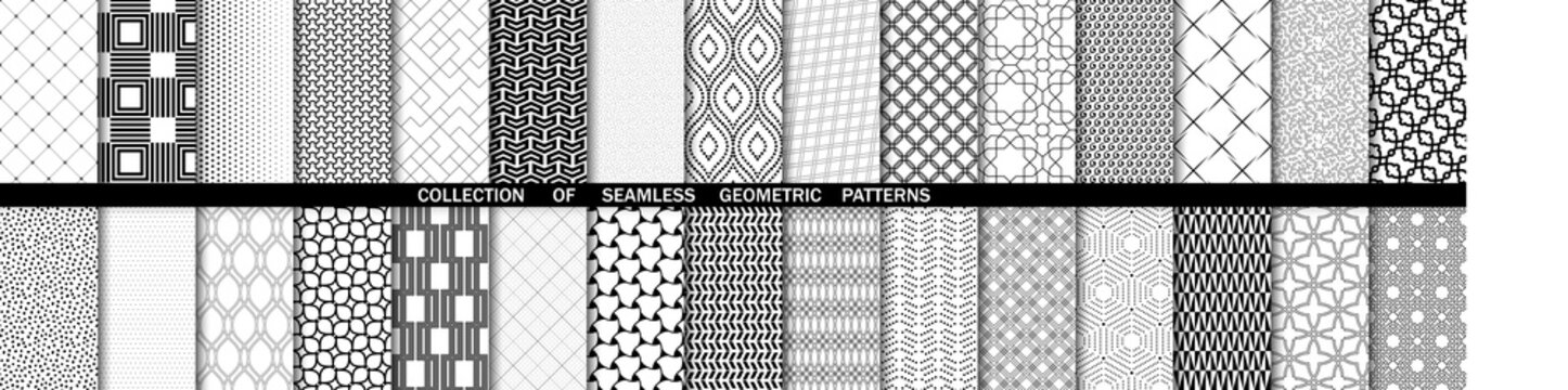 Set of vector seamless geometric patterns for your designs and backgrounds. Geometric abstract ornament. Modern black and white ornaments with repeating elements