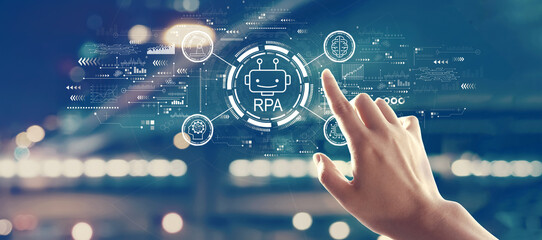 Robotic Process Automation theme with hand pressing a button