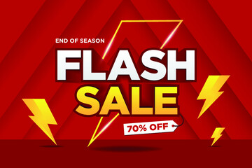 Flash Sale Shopping banner with Thunder sales banner template design for social media and website.End of season and Flash Sale campaign, red background