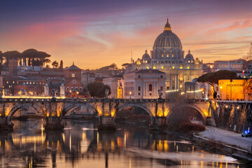 Fototapeta na wymiar St. Peter's Basilica in Vatican City on the Tiber River through Rome, Italy