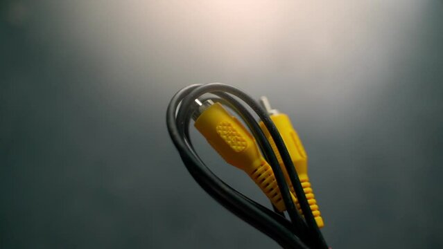 New wire with yellow RCA plug close-up