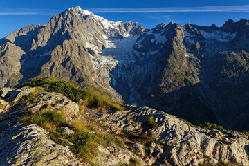 Sun rises on Mont-Blanc de Courtmayeur, the italian side of the famous European Mountain