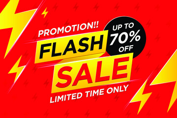 Flash Sale promotion template. Special offer text design with thunder and red background, discount shopping, sale promotion and advertising. Vector illustration.