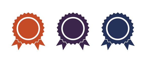 Set of round award badges with ribbons, flat design icons.