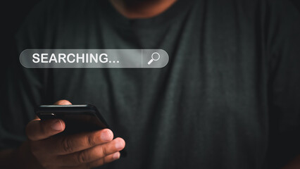 person businessman using phone browser searching connection online technology for communication social network, banking, chatting, email, media engine optimization concept