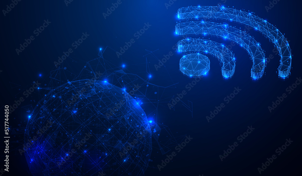 Fototapete abstract mesh line low poly of wifi icon signal isometric layout communication with blue digital 3d 
