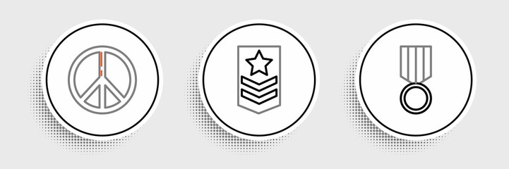 Set line Military reward medal, Peace and Chevron icon. Vector