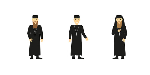 Vector image of an Orthodox male monk . The patriarch is sitting and standing. The monk. EPS 10 - obrazy, fototapety, plakaty