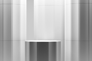 White podium with ancient columns on background. 3d render