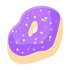 Vector donut. Sweet confectionery with hole. Glazed food with colorful sprinkles