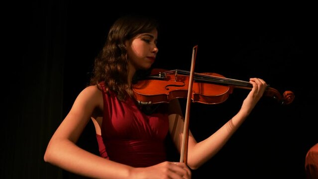 Female Musician Playing Violin On Stage