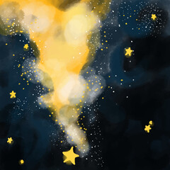 Beautiful starry sky landscape milky way stars abstract hand painted watercolor space galaxy