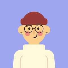 Stylish guy in red hat. Portrait in flat style. Vector character.
