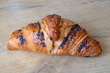 Fresh pastries. Delicious and light breakfast with croissant.