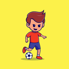 cute boy playing football cartoon vector illustration