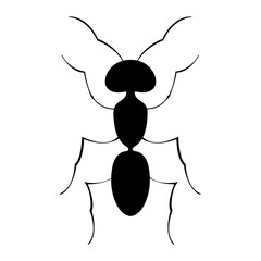 Vector silhouette of an ant on a white background. Illustration of an ant