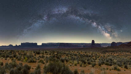Scenic from above view of mountain under Milky way