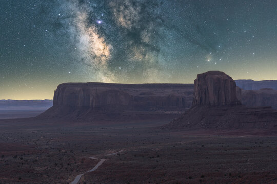 Scenic from above view of mountain under Milky way