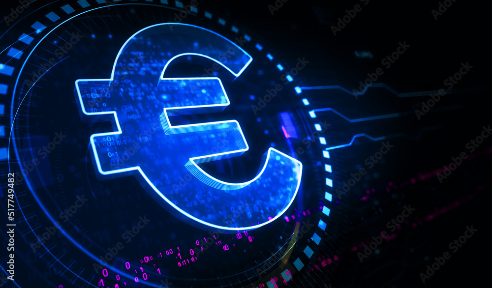 Wall mural euro currency icon and eur money symbol digital concept 3d illustration