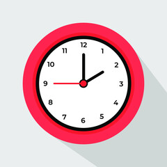 Clock icon design. Vector office clock icon with shadow. Two o'clock.