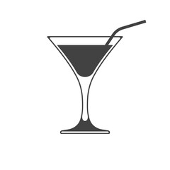 Martini glass with straw icon isolated on white background